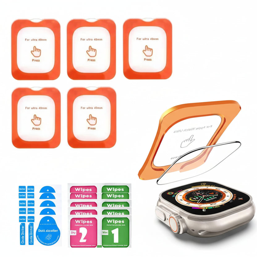Schutzglas für Apple Watch Ultra 1 2 3 49mm 9H HD mit Auto-Montagehilfe Set
