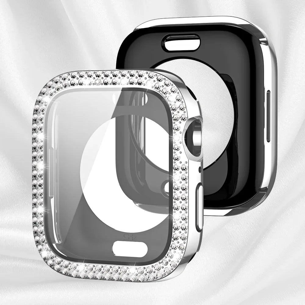 Bling Schutzhülle mit Glas für Apple Watch 41-49mm Diamant Glitzer Strass