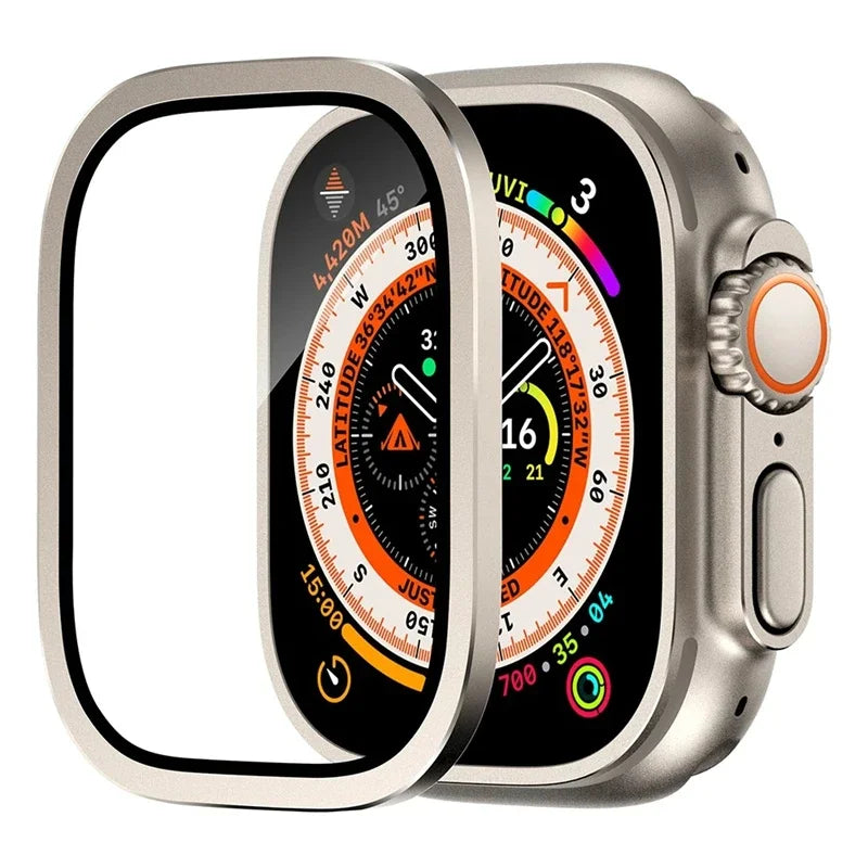 Schutzhülle mit 9H Glas für Apple Watch Ultra 1 2 3 49mm Metall Bumper Case