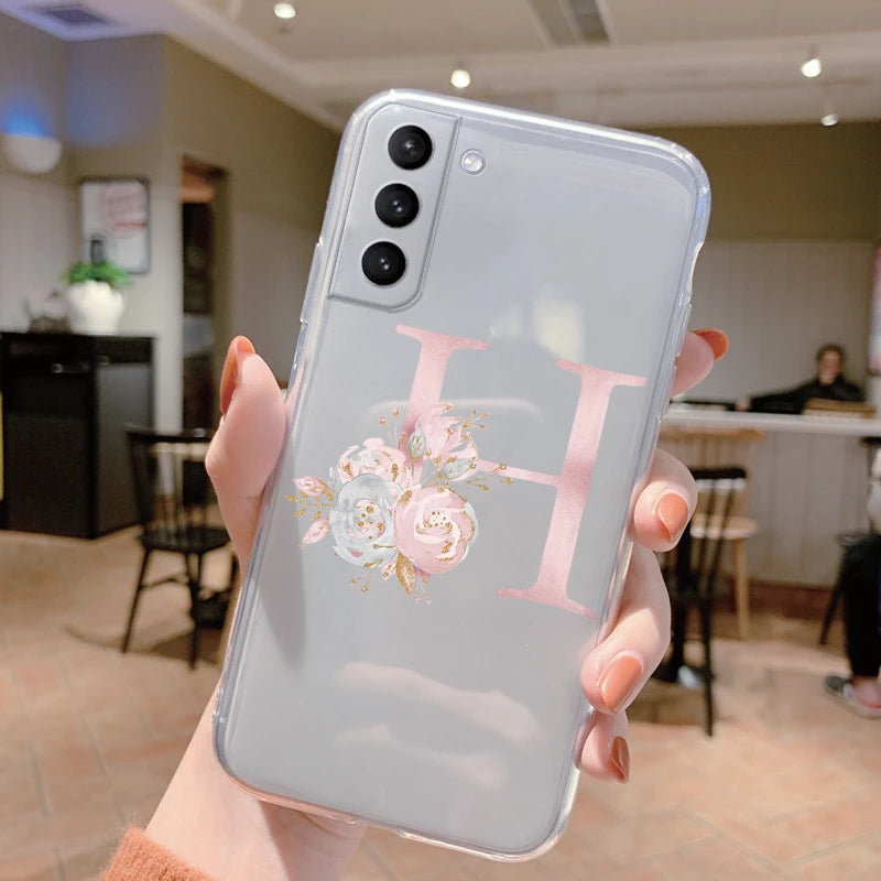 Für Samsung Galaxy Hülle – Initiale Buchstabe mit Blumen, TPU · Buchstabe H