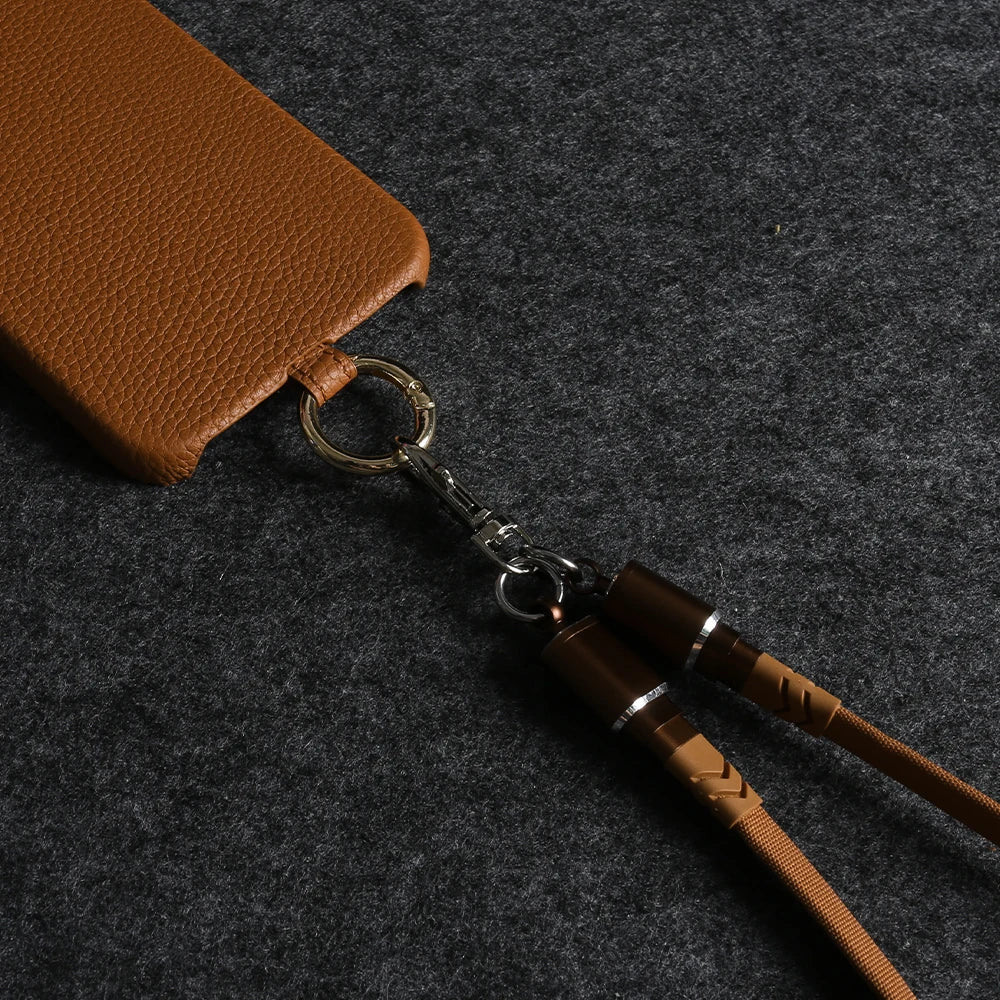 Echtleder Handyhülle mit USB-Ladekabel-Lanyard – Handgefertigt, Premium