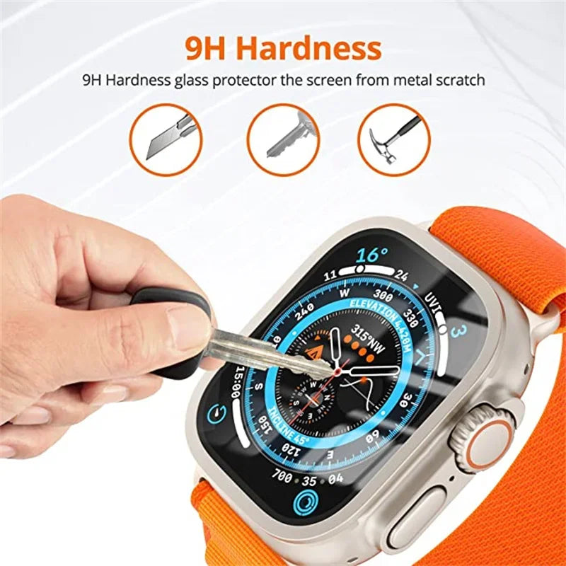 Schutzhülle mit 9H Glas für Apple Watch Ultra 1 2 3 49mm Metall Bumper Case