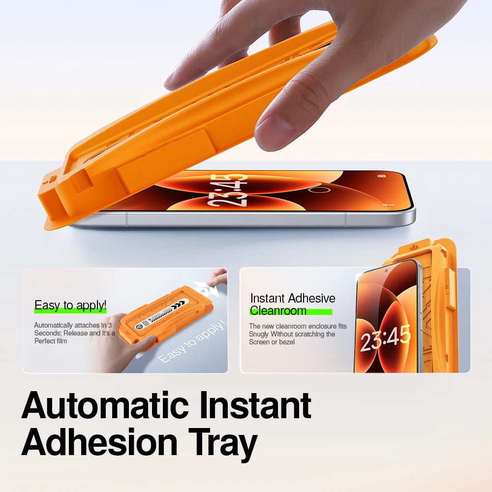 Randloses HD Schutzglas mit Staubschutz-Kabine – Anti-Fingerabdruck