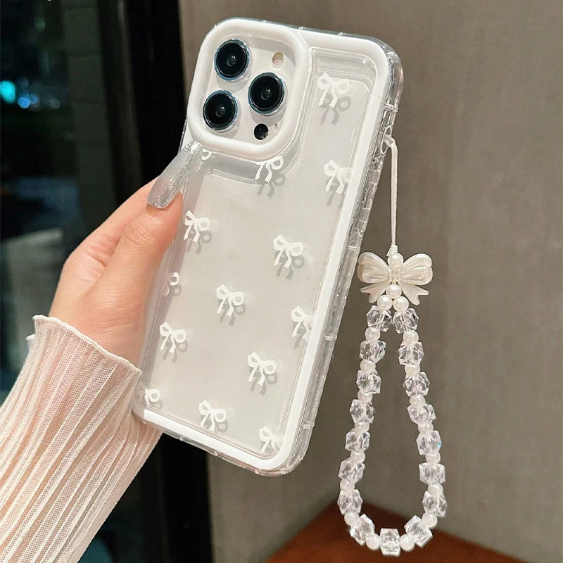 Transparente Schleifen Hülle für iPhone 17 16 15 14 13 12 11 Cute Soft TPU