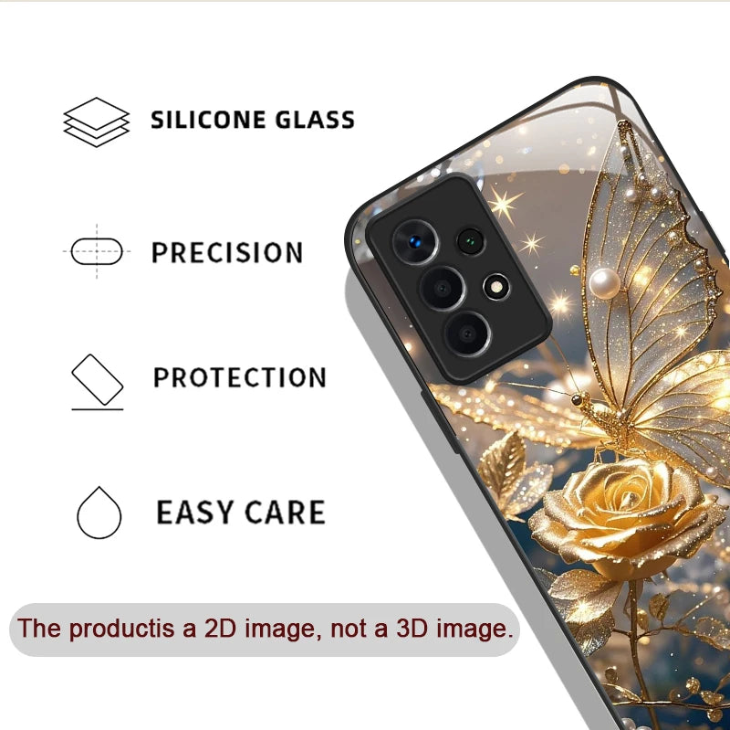 Gold-Schmetterling Glas-Hülle für Samsung Galaxy S25/S24/S23/A56