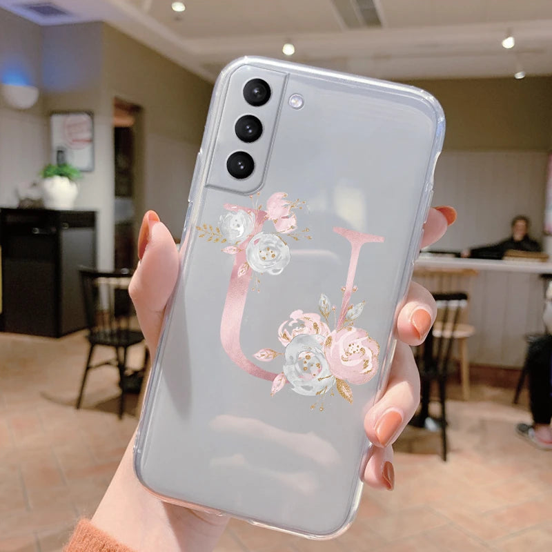 Für Samsung Galaxy Hülle – Initiale Buchstabe mit Blumen, TPU · Buchstabe U