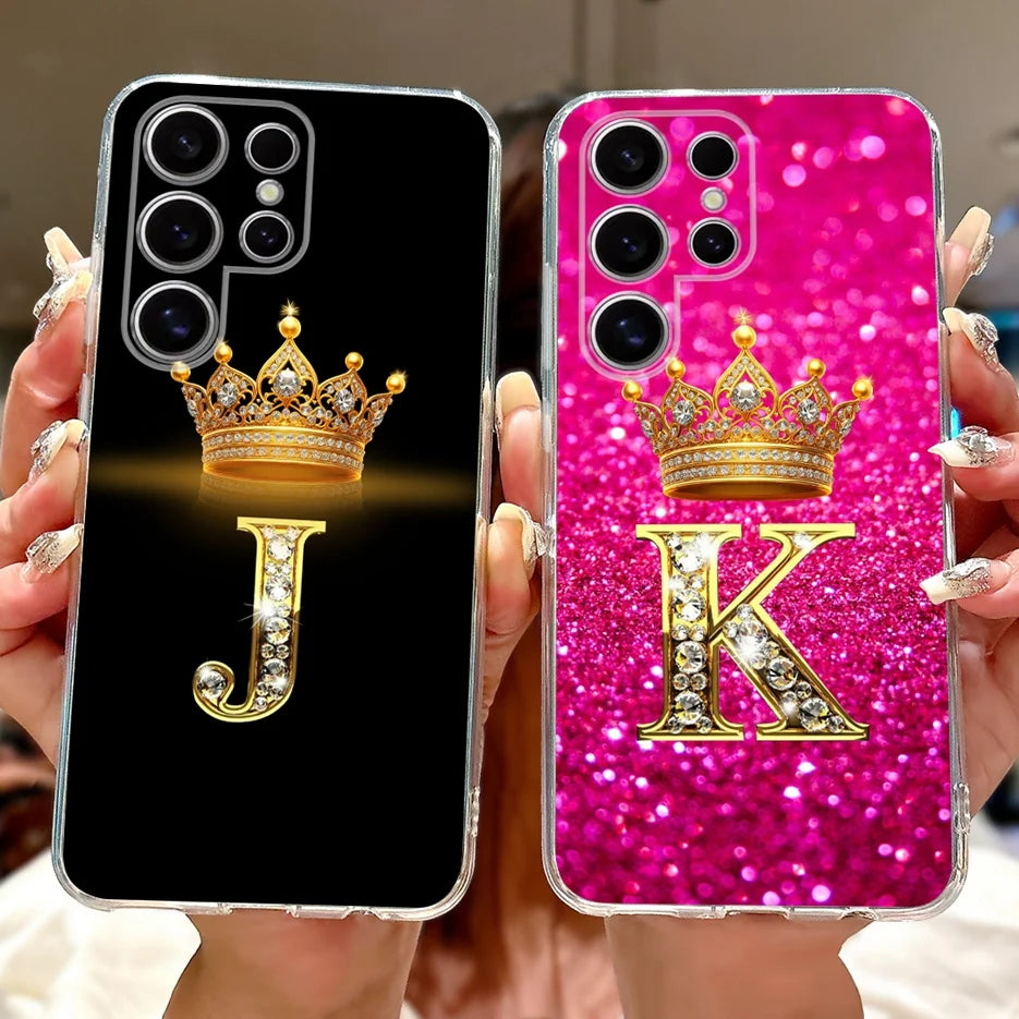 Für Samsung Galaxy S25 Hülle – Buchstaben Krone Glitzer Design