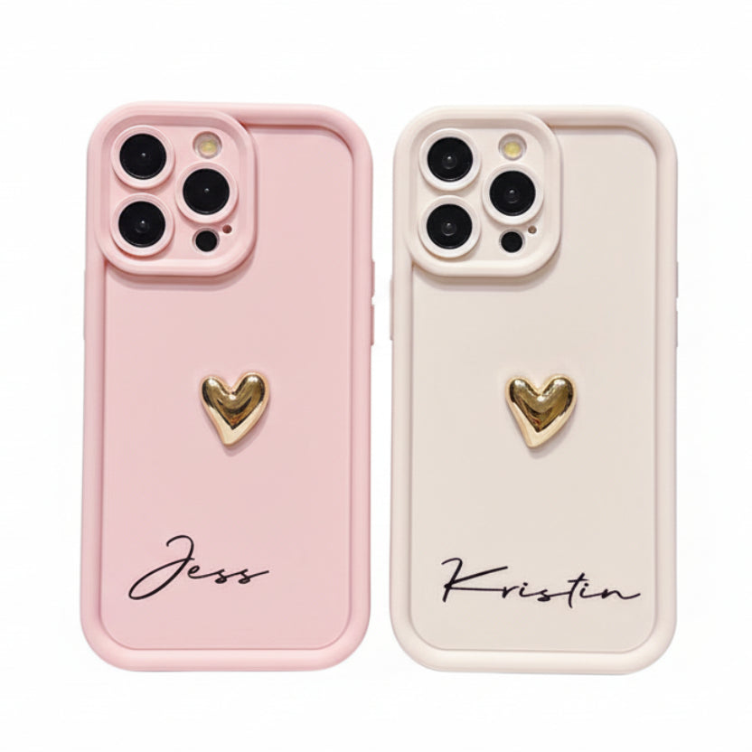 Personalisierte iPhone Hülle mit 3D Herz & Namen – weich & stoßfest