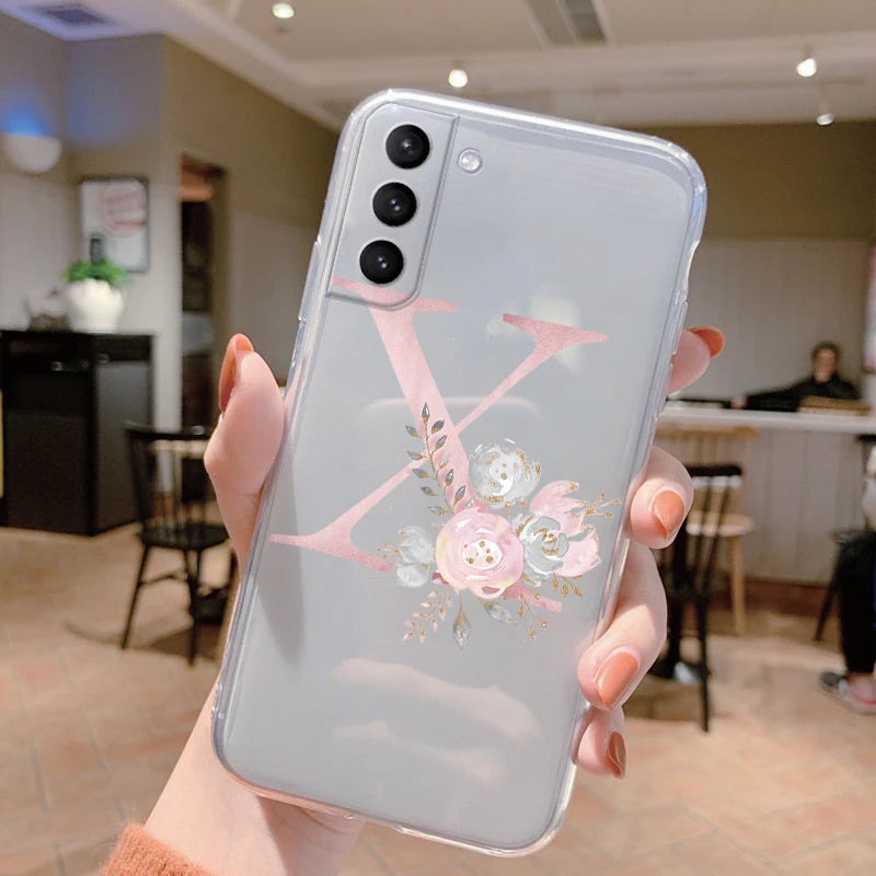 Für Samsung Galaxy Hülle – Initiale Buchstabe mit Blumen, TPU · Buchstabe X