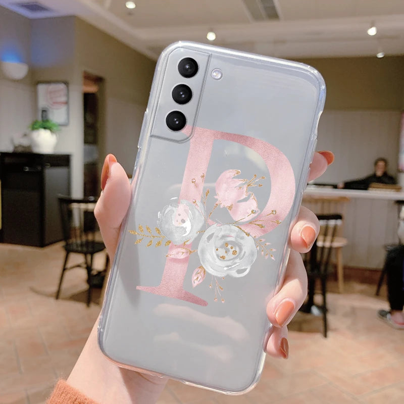 Für Samsung Galaxy Hülle – Initiale Buchstabe mit Blumen, TPU · Buchstabe P