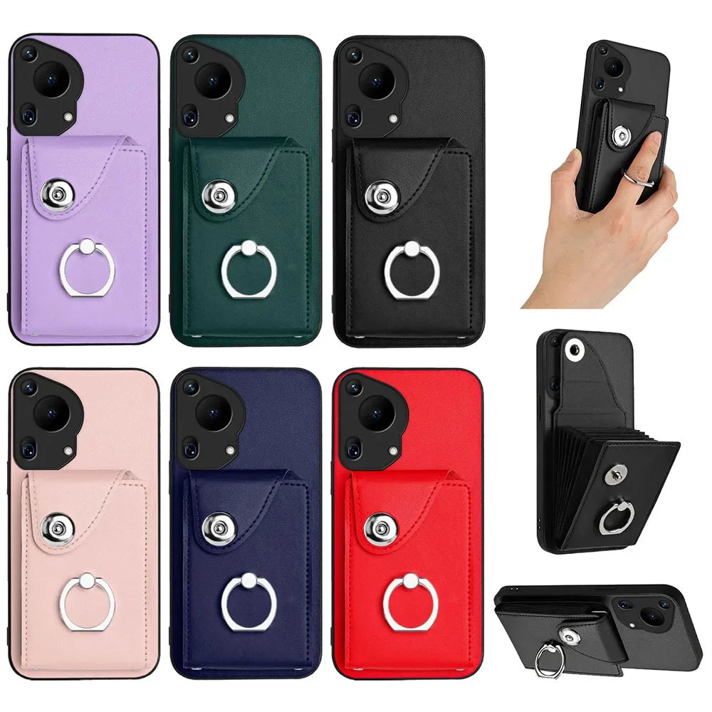 Für Huawei/Honor Hülle mit Kartenfach & Ringhalter, PU-Leder
