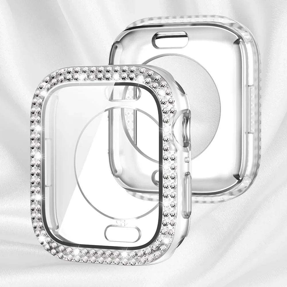 Bling Schutzhülle mit Glas für Apple Watch 41-49mm Diamant Glitzer Strass