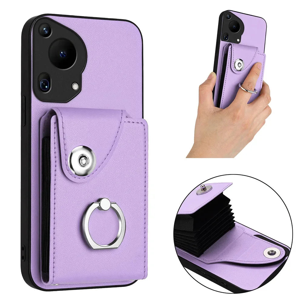 Für Huawei/Honor Hülle mit Kartenfach & Ringhalter, PU-Leder