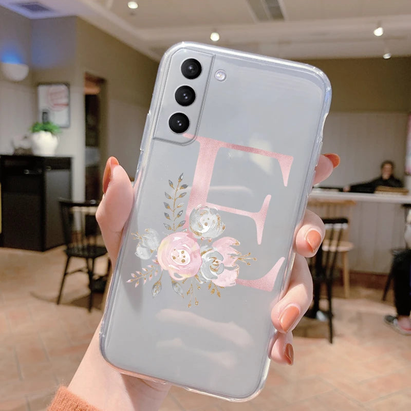 Für Samsung Galaxy Hülle – Initiale Buchstabe mit Blumen, TPU · Buchstabe E