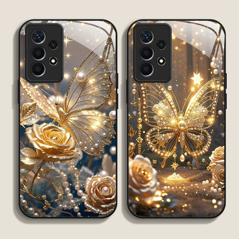 Gold-Schmetterling Glas-Hülle für Samsung Galaxy S25/S24/S23/A56