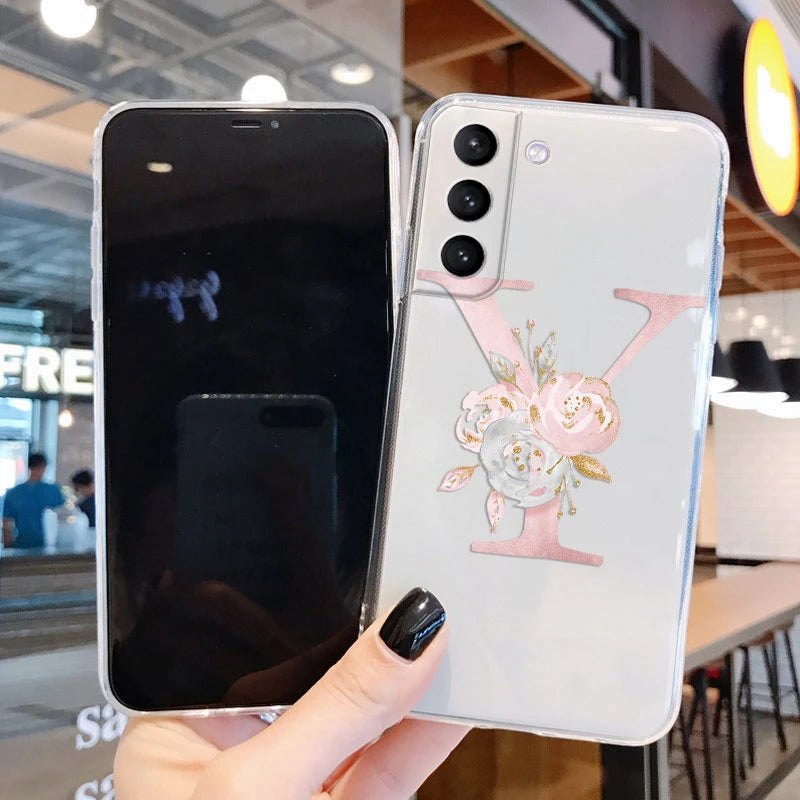 Für Samsung Galaxy Hülle – Initiale Buchstabe mit Blumen, TPU