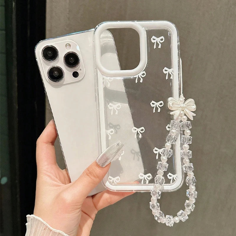Transparente Schleifen Hülle für iPhone 17 16 15 14 13 12 11 Cute Soft TPU