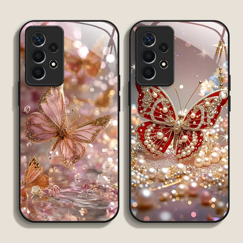 Gold-Schmetterling Glas-Hülle für Samsung Galaxy S25/S24/S23/A56