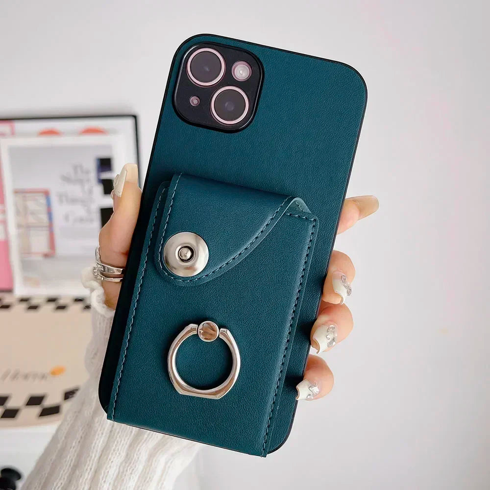 Für Huawei/Honor Hülle mit Kartenfach & Ringhalter, PU-Leder · Schwarz