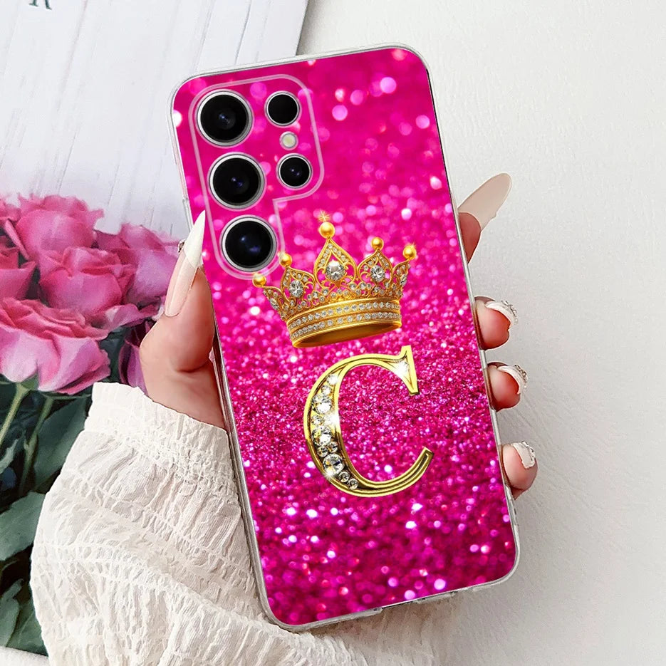 Für Samsung Galaxy S25 Hülle – Buchstaben Krone Glitzer Design