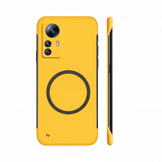Gelbe matte PC-Hartschale für Xiaomi, Rück- und Seitenansicht, schwarzer Magnet-Ring auf der Rückseite