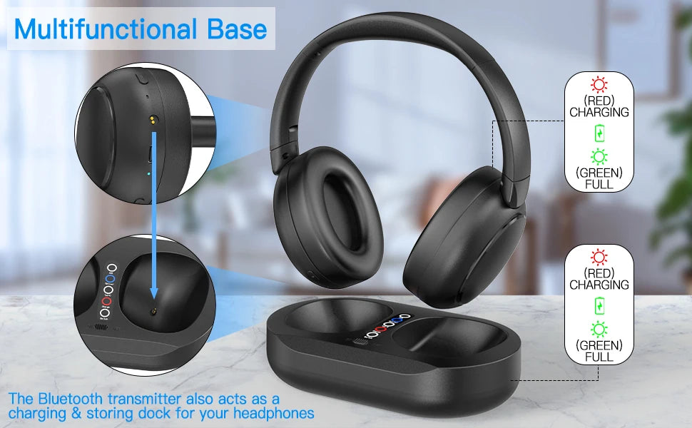 eppfun TV-Kopfhörer 2.4G+Bluetooth mit Sender, 100h