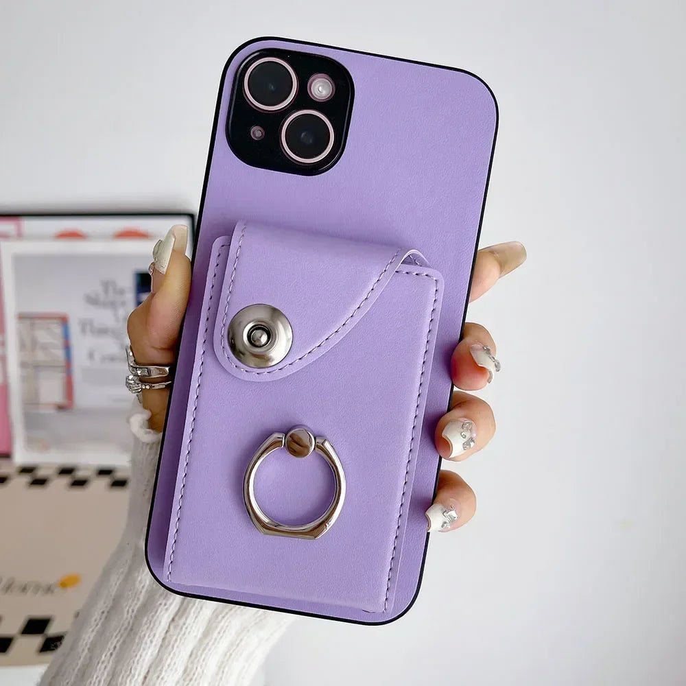 Für Huawei/Honor Hülle mit Kartenfach & Ringhalter, PU-Leder · Dunkelgrün