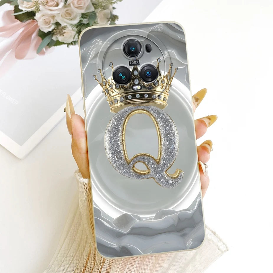 Für Honor Magic 5 / Magic 5 Pro Hülle – Initials Buchstaben Design · Grau-Silber Q