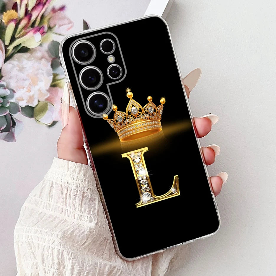 Für Samsung Galaxy S25 Hülle – Buchstaben Krone Glitzer Design