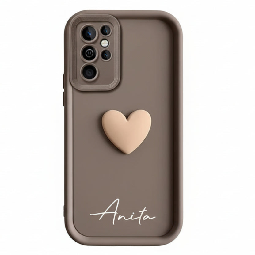 Personalisierte Samsung Galaxy Hülle mit 3D Herz – Name nach Wunsch