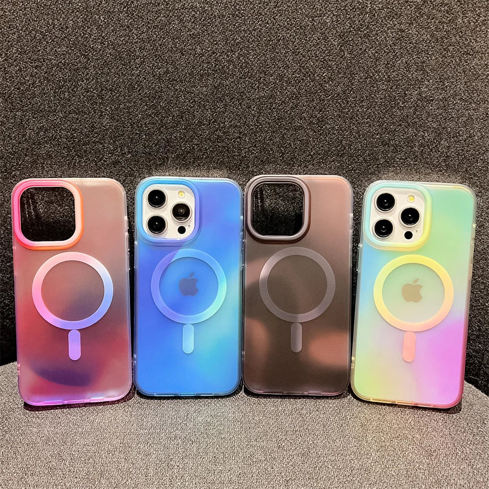 Aurora Gradient Hülle mit Magnet-Ring & Lanyard – Matt, Stoßfest