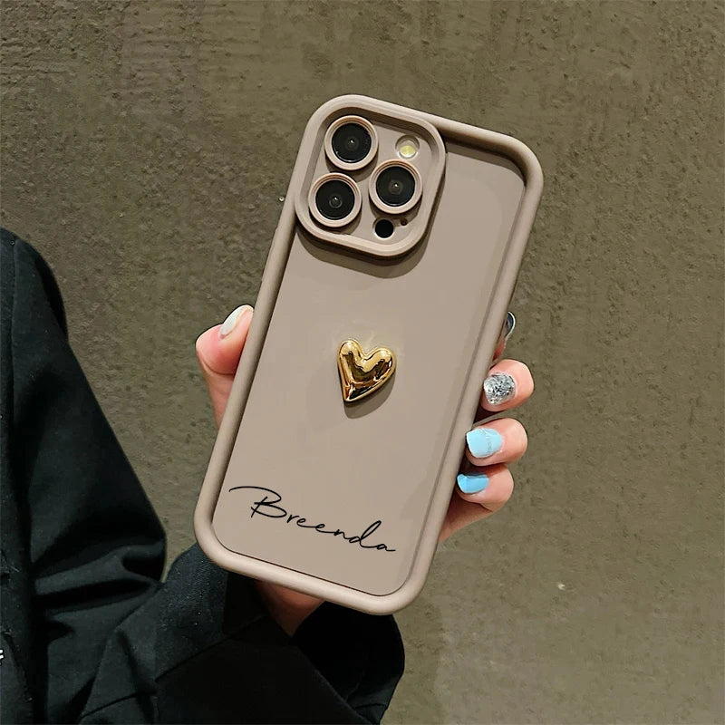 Personalisierte iPhone Hülle mit 3D Herz & Namen – weich & stoßfest