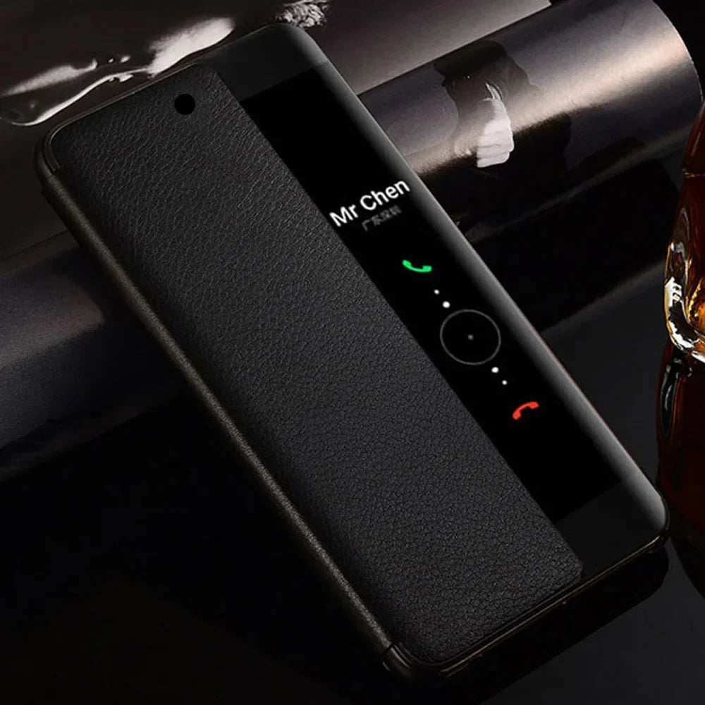 Für Huawei P30 / P30 Pro / P30 Lite Flip-Hülle mit Sichtfenster · Schwarz