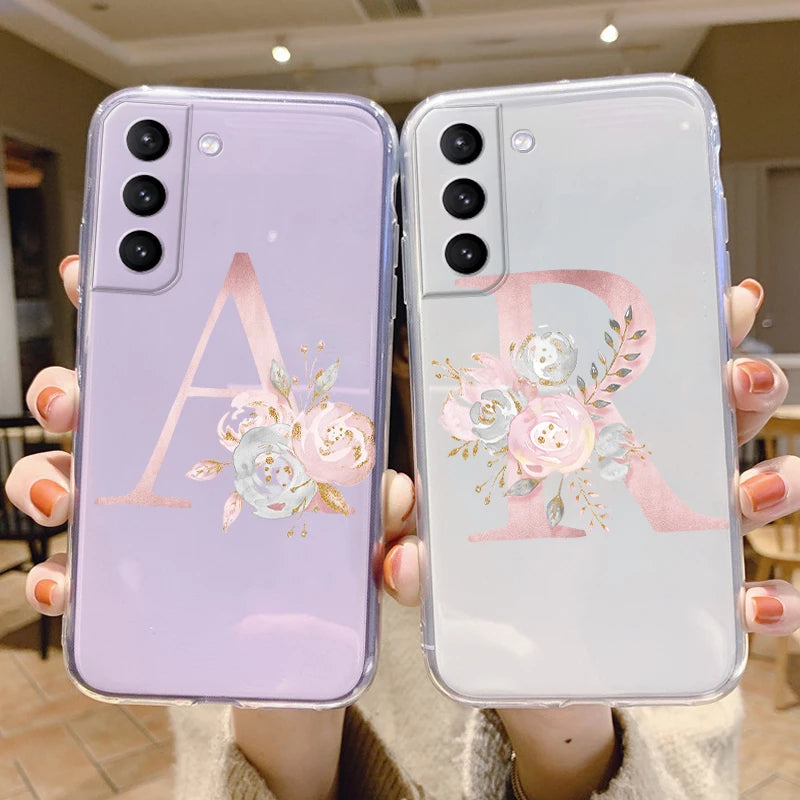 Für Samsung Galaxy Hülle – Initiale Buchstabe mit Blumen, TPU
