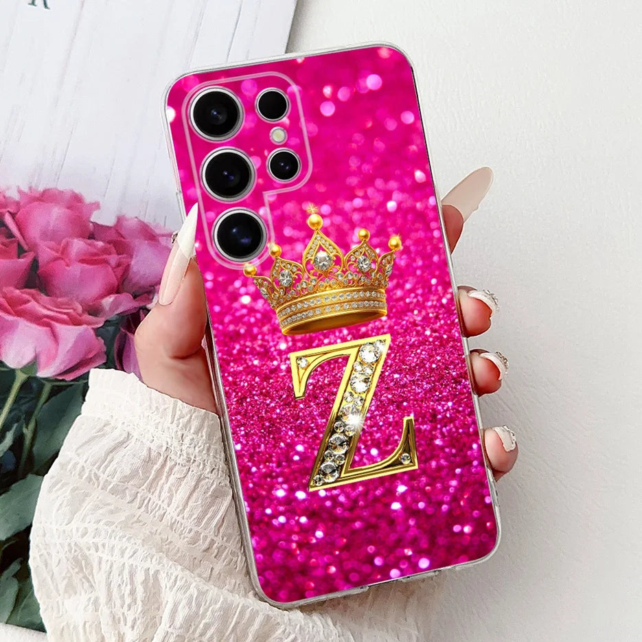 Für Samsung Galaxy S25 Hülle – Buchstaben Krone Glitzer Design · Z – Schwarz