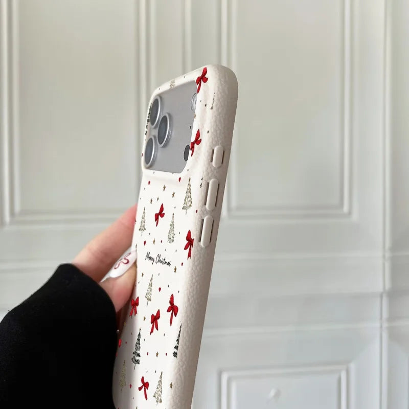 Für iPhone Hülle Weihnachten – TPU Lychee Tannenbäume & Schleifen