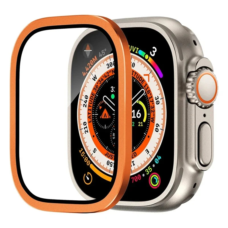 Schutzhülle mit 9H Glas für Apple Watch Ultra 1 2 3 49mm Metall Bumper Case