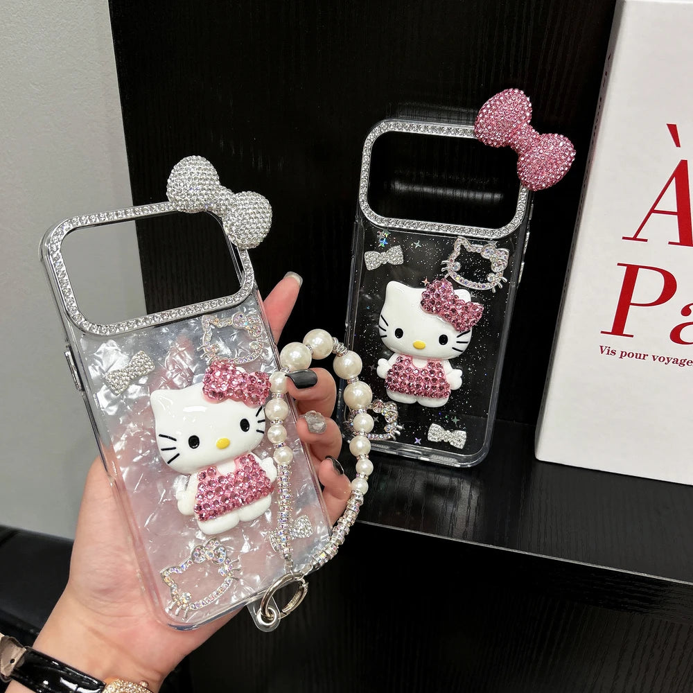 3D Kawaii Katzen Hülle iPhone 17 16 15 14 13 12 Glitzer Schleife Cute