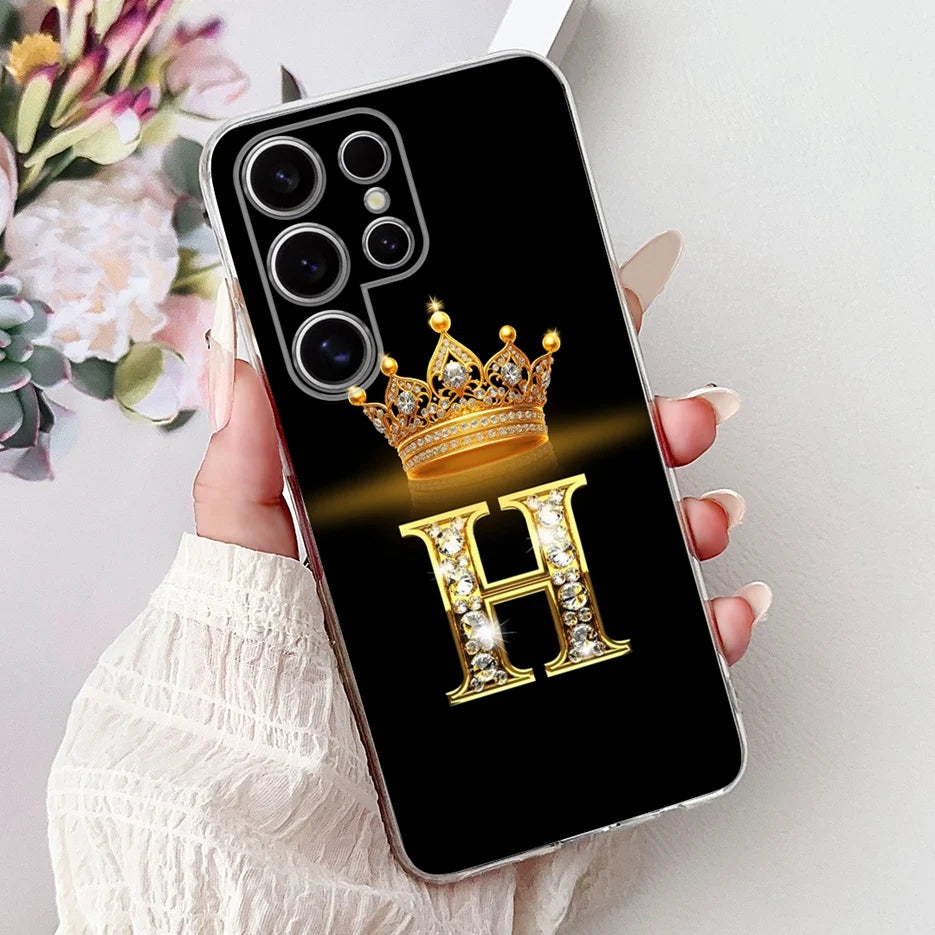 Für Samsung Galaxy S25 Hülle – Buchstaben Krone Glitzer Design · H – Pink