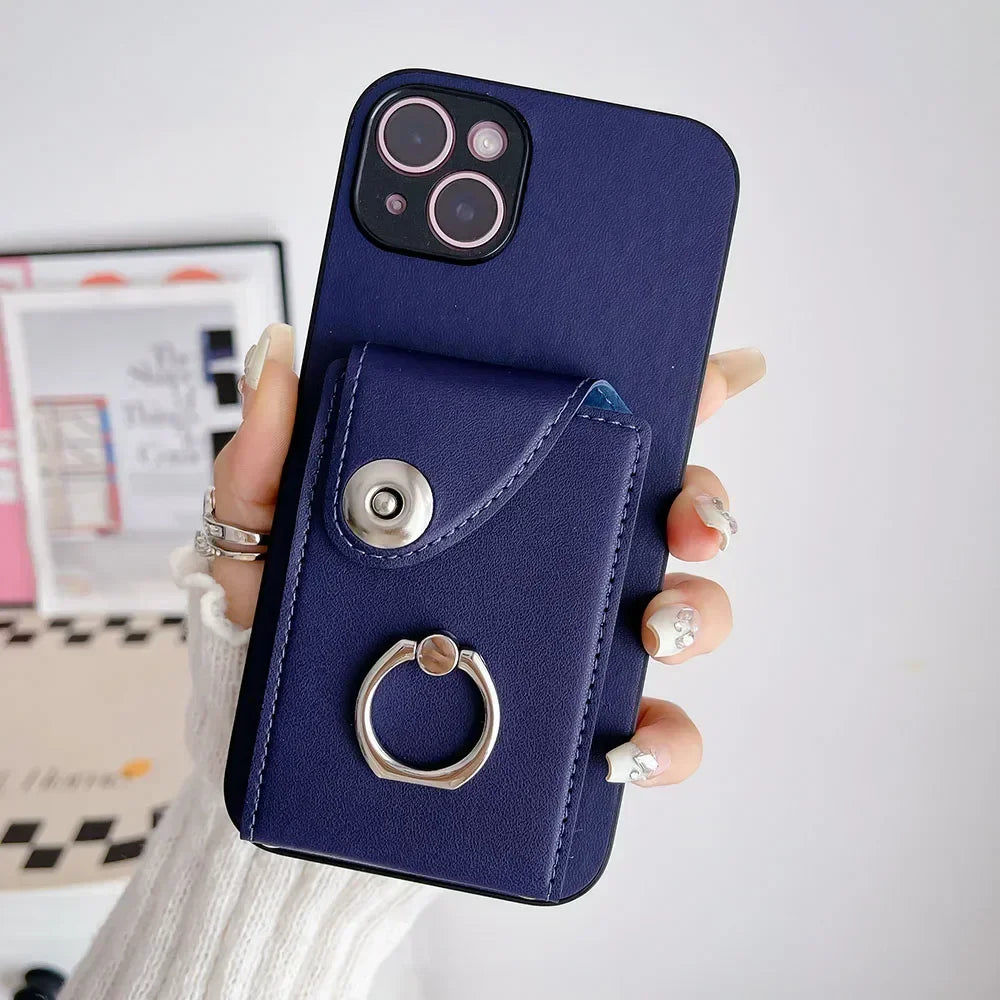 Für Huawei/Honor Hülle mit Kartenfach & Ringhalter, PU-Leder · Rosa