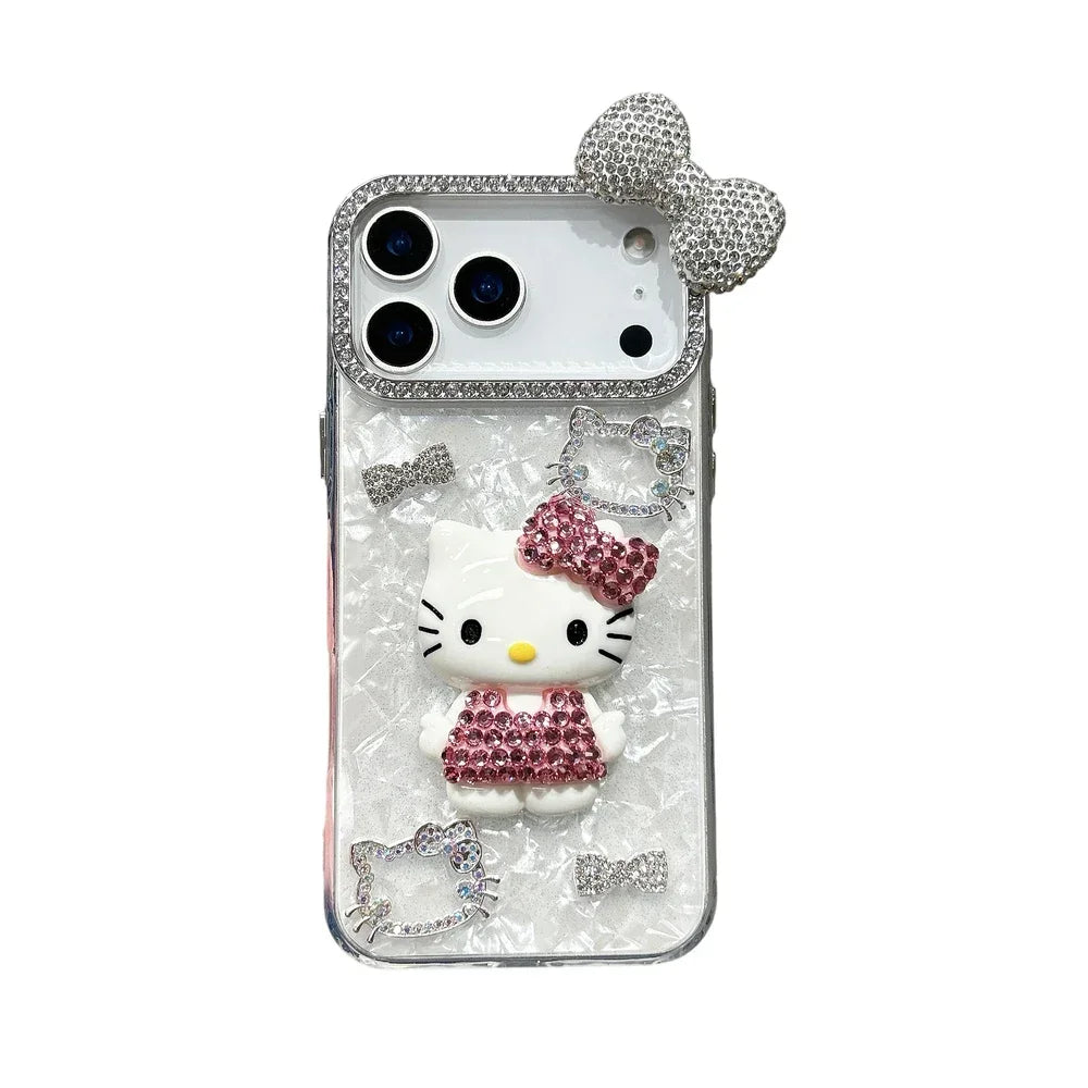 3D Kawaii Katzen Hülle für iPhone 17 16 15 14 13 12 Glitzer Schleife Cute