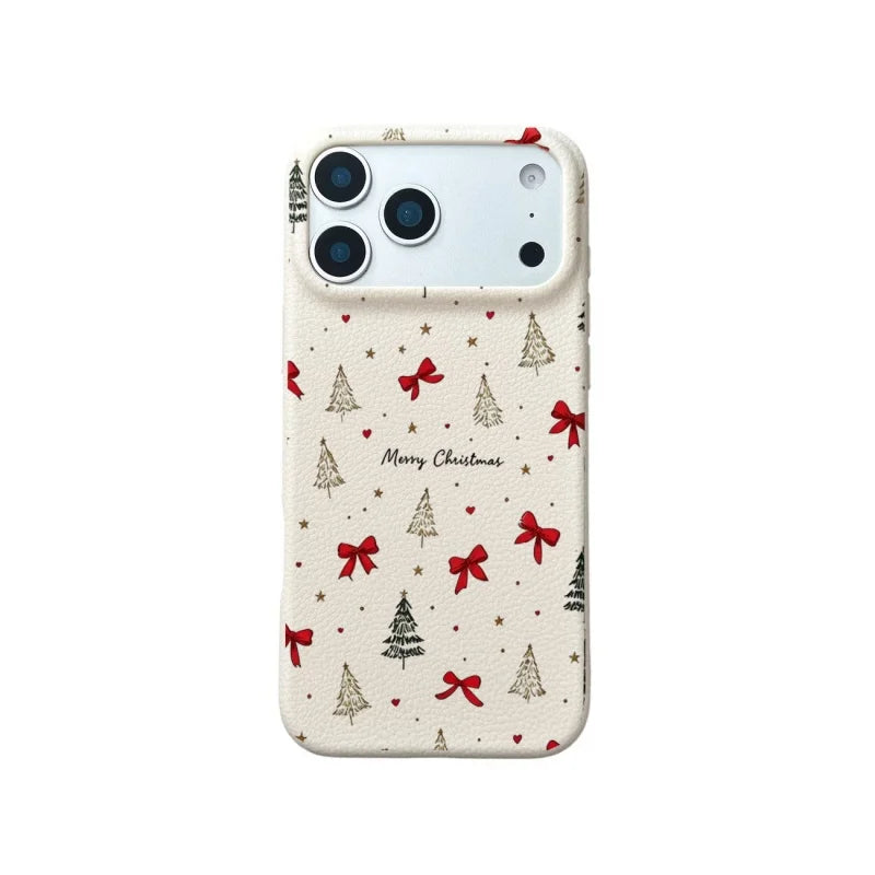 Für iPhone Hülle Weihnachten – TPU Lychee Tannenbäume & Schleifen
