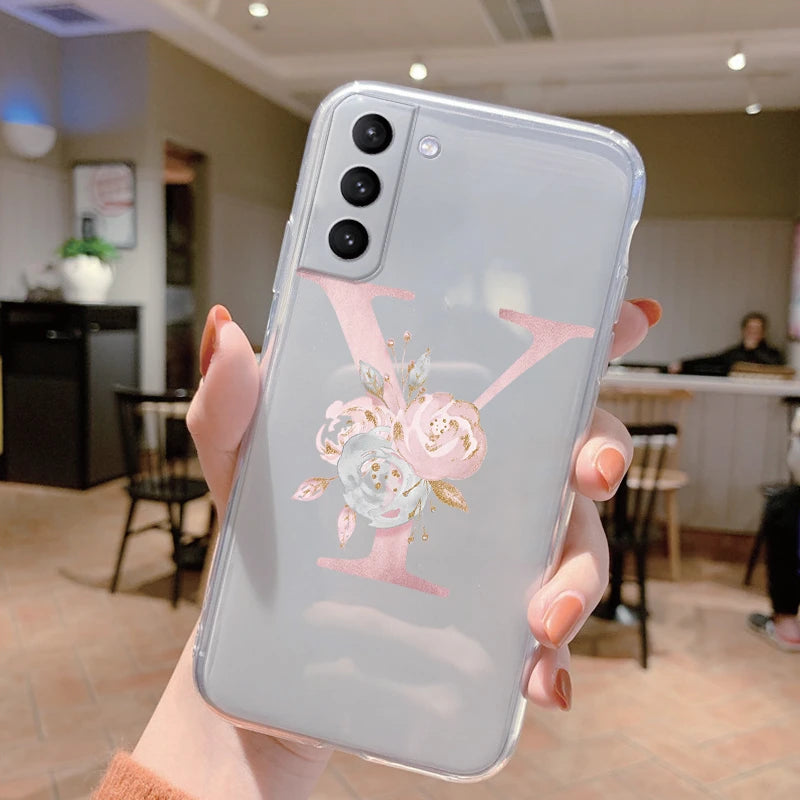 Für Samsung Galaxy Hülle – Initiale Buchstabe mit Blumen, TPU · Buchstabe Y