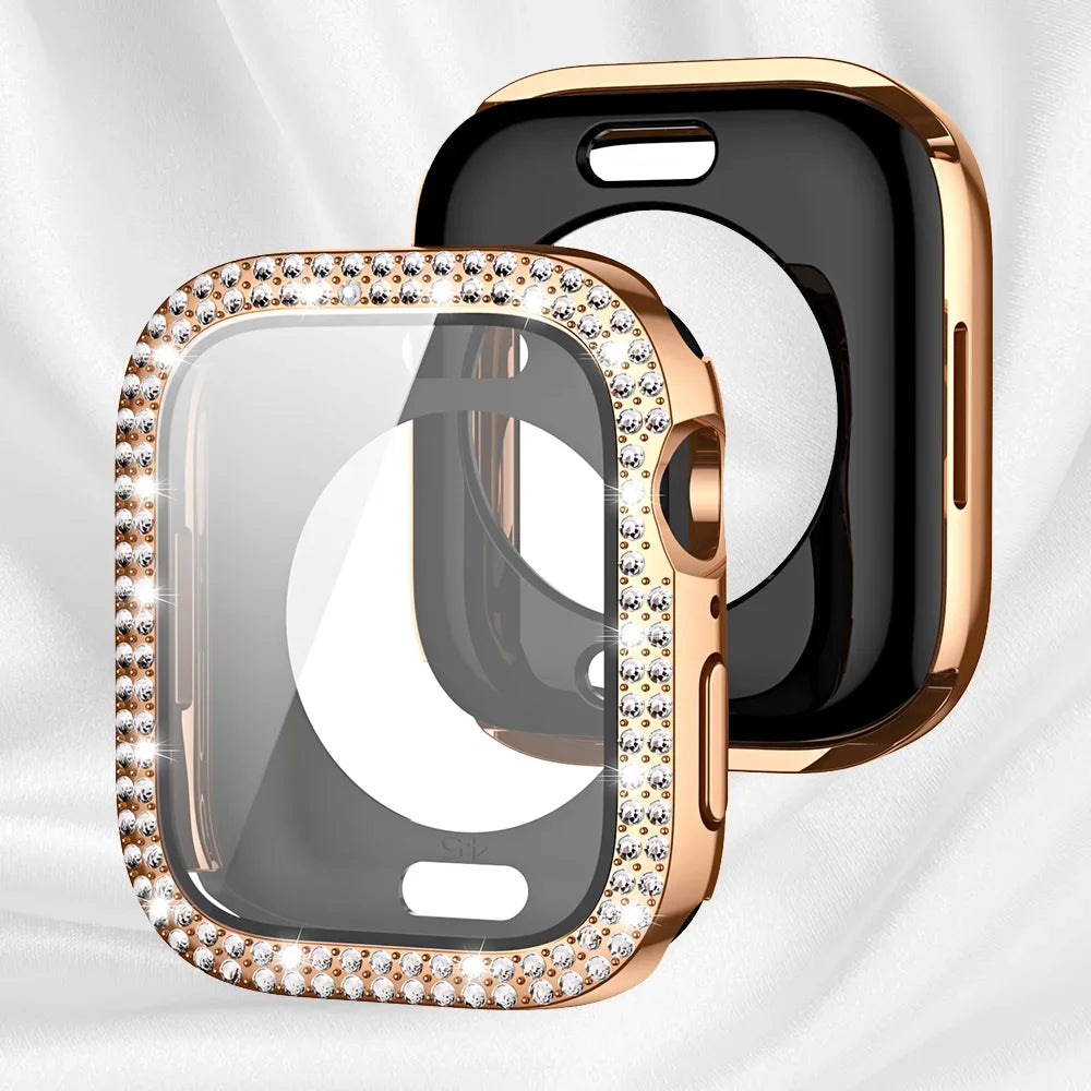 Bling Schutzhülle mit Glas für Apple Watch 41-49mm Diamant Glitzer Strass