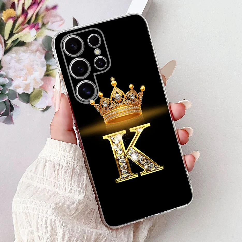 Für Samsung Galaxy S25 Hülle – Buchstaben Krone Glitzer Design · K – Pink