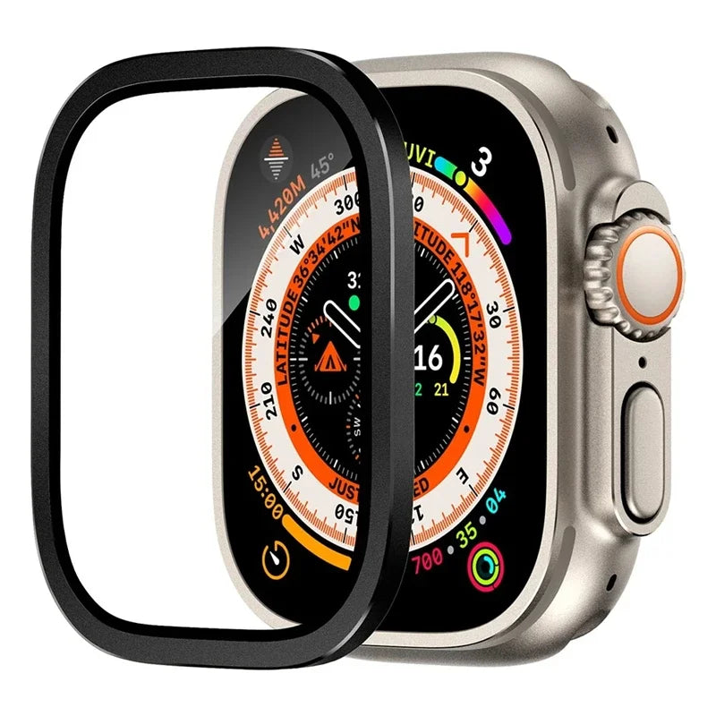Schutzhülle mit 9H Glas für Apple Watch Ultra 1 2 3 49mm Metall Bumper Case