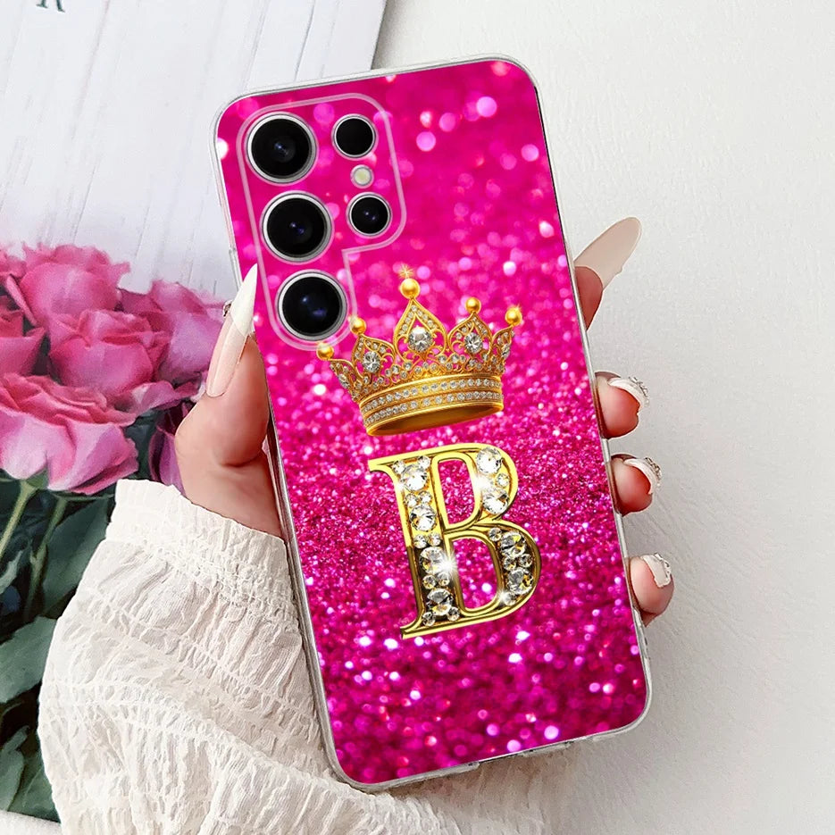 Für Samsung Galaxy S25 Hülle – Buchstaben Krone Glitzer Design