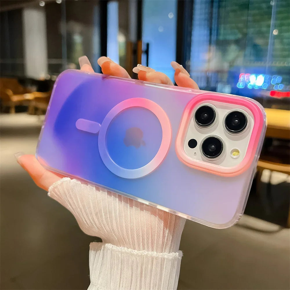 Aurora Gradient Hülle mit Magnet-Ring & Lanyard – Matt, Stoßfest