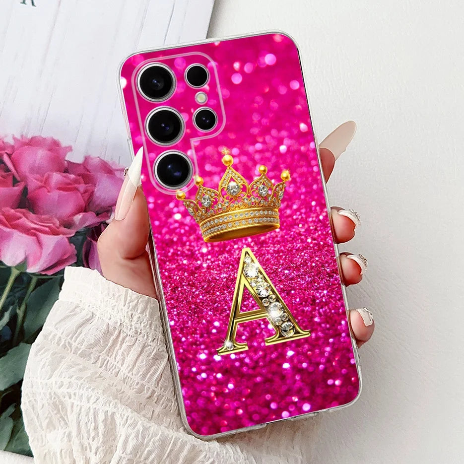 Für Samsung Galaxy S25 Hülle – Buchstaben Krone Glitzer Design