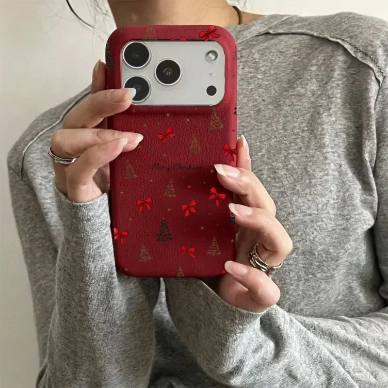Für iPhone Hülle Weihnachten – TPU Lychee Tannenbäume & Schleifen